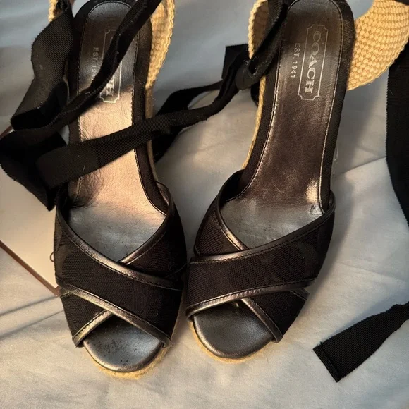 Coach Black and Tan insignia Espadrille Wedges - Picture 12 of 12